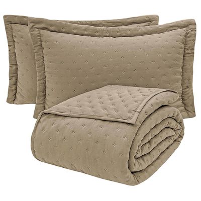 Kit Cobre Leito Colcha Ryviera King Dupla Face 3 Peças - Cáqui