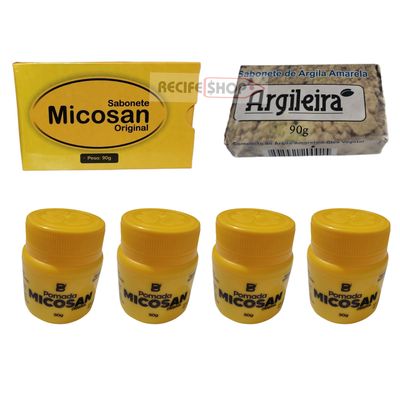 Kit Micosan Top 3 Meses Uso Comprovado Original 4 Pomada 1 Argila 1 Sabonete em Barra