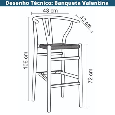 Banqueta Valentina Wishbone Rivatti Em Madeira Clara De Olmo Com Assento Tramado Em Corda Natural
