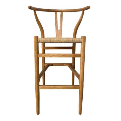 Banqueta Valentina Wishbone Rivatti Em Madeira Clara De Olmo Com Assento Tramado Em Corda Natural