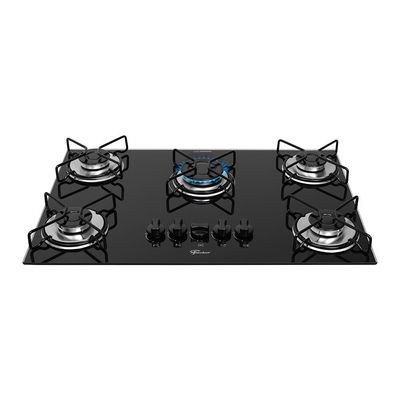 Cooktop a Gás 5 Bocas Fischer Fit Line Trempe Esmaltada Aramado 36360-102676 Preto / Bivolt