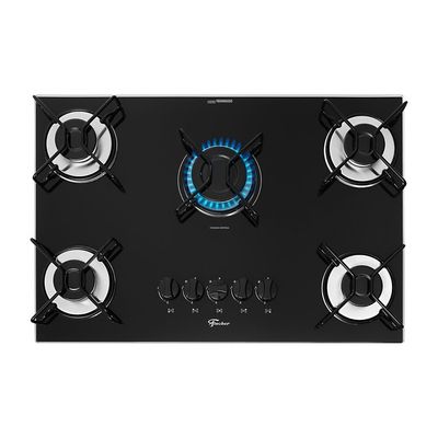 Cooktop a Gás 5 Bocas Fischer Fit Line Trempe Esmaltada Aramado 36360-102676 Preto / Bivolt