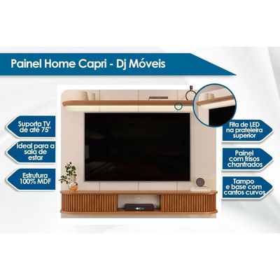 Rack Bancada C/ Painel P/ Tv Até 75 Pol Capri Led E 2 Portas 215x170cm Bali/cedro - Dj Móveis