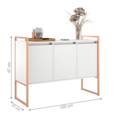 Buffet Sala De Estar 3 Portas Berlim - Branco Cobre Branco Cobre