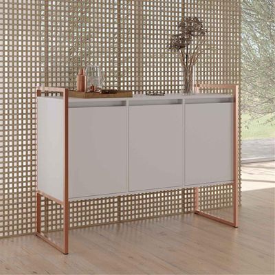 Buffet Sala De Estar 3 Portas Berlim - Branco Cobre Branco Cobre