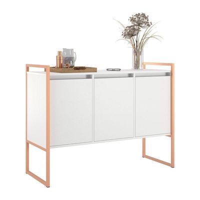 Buffet Sala De Estar 3 Portas Berlim - Branco Cobre Branco Cobre