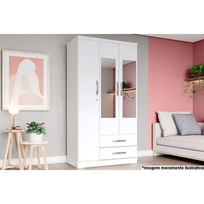 Guarda Roupa Casal 3 Portas (2 C- Espelho) E 2 Gavetas Açaí Da133 Branco - Henn