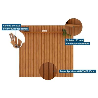 Rack Bancada C/ Painel P/ Tv Até 65 Pol Pratic Ripado 1 Prateleira 183x240cm Cedro - Dj Móveis