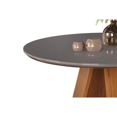Mesa Para Cozinha Celeste Com Tampo Madeirado Vidro Redondo 103x103cm Freijo-cinza Urbano Dj Móveis