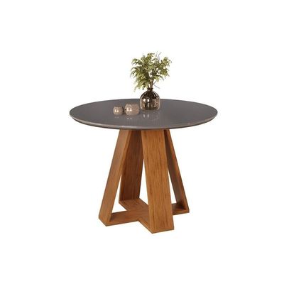 Mesa Para Cozinha Celeste Com Tampo Madeirado Vidro Redondo 103x103cm Freijo-cinza Urbano Dj Móveis