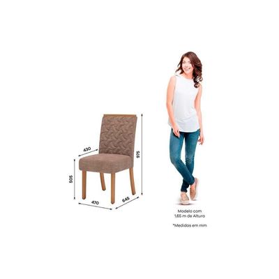 Conjunto Mesa Sala Jantar Lins Com Tampo Madeirado Reto 160x90cm E 6 Cadeiras Esther Nature Linho Cacao Henn