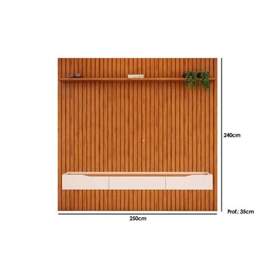 Estante P/ Sala Até 85 Pol Pratic Ripado C/ 3 Gavetas 250x240cm Cedro/bali - Dj Móveis