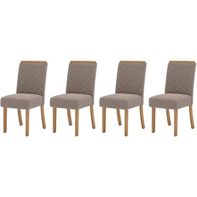 Kit 4 Cadeiras Sala Jantar Malu 4 Un Nature Suede Light Marrom Amendoa