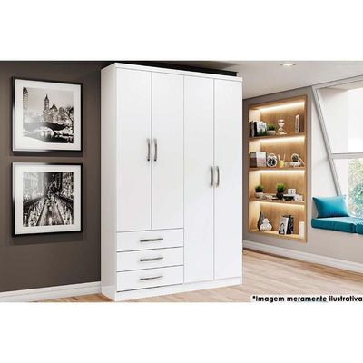 Guarda Roupa Casal 4 Portas E 3 Gavetas Caju Da135 Branco - Henn