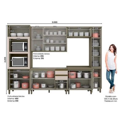 Cozinha Completa 7 Peças Connect 2 Aéreos 2 Balcões 2 Paneleiros 1 Complementoc6p21 Duna Cristal
