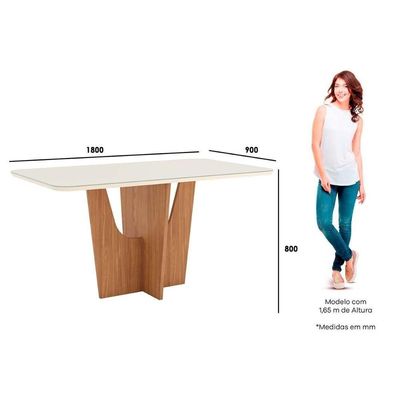 Mesa Para Cozinha Vértice Sc88 Com Tampo Madeirado Com Vidro Curvo 180x90cm Nature Off White Henn