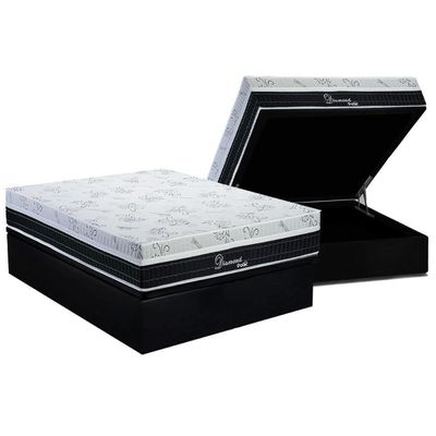 Conjunto Box Baú Casal: Colchão Molas Polar Superlastic Diamond + Base Crc Suede Black (138x188)