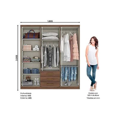 Guarda Roupa Casal 6 Portas (2 C- Espelho) E 3 Gavetas Caju Da136 Branco - Henn