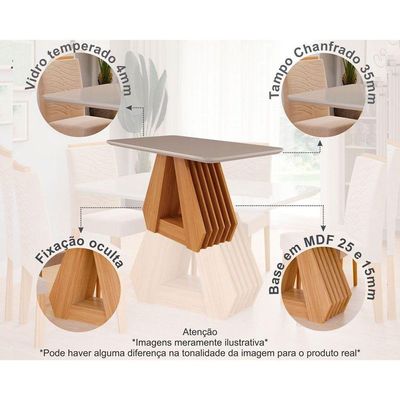 Conjunto Mesa De Cozinha ágata Tampo Madeirado Com Vidro 130x80cm E 4 Cadeiras Fernanda Madeirado Linho Grafite Cimol