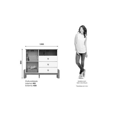 Quarto De Bebê Completo Ternura 2 Peças (1 Guarda Roupa + 1 Cômoda) Qi90 Branco-jequitiba - Henn