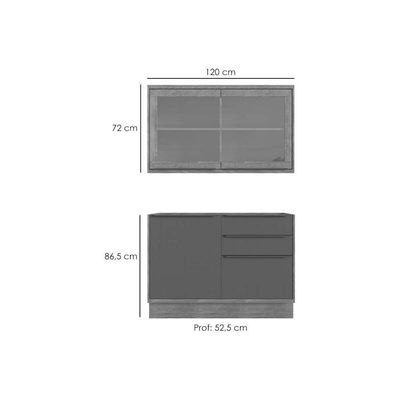 Cozinha Modulada Completa Versalis 2 Peças 1 Aéreo + 1 Balcão C2p168 Freijó Cinza Argila Herval