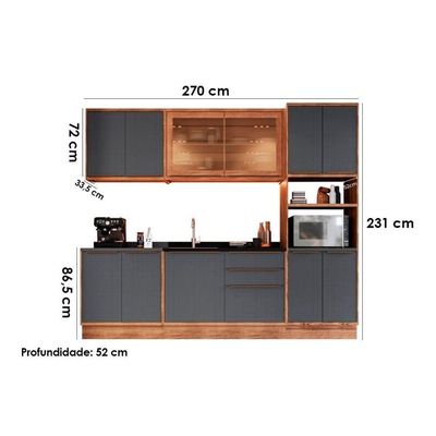 Kit Cozinha Modulada 6 Peças Versalis 2 Aéreos + 2 Balcões + 1 Torre Quente + 1 Complemento C6p193 Freijó Grafite Herval