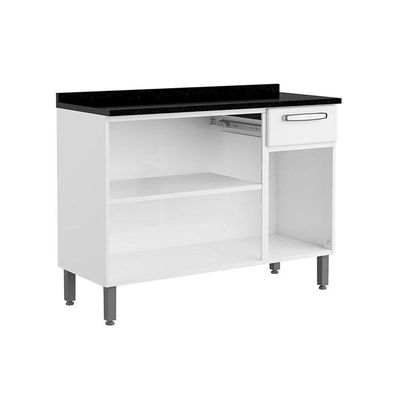 Gabinete Para Pia Cozinha Balcão Com Tampo Evidence 7122 Com 3 Portas E 1 Gaveta 120cm Branco Bertolini