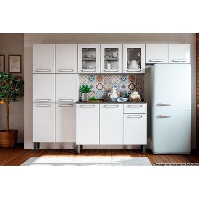 Gabinete Para Pia Cozinha Balcão Com Tampo Evidence 7122 Com 3 Portas E 1 Gaveta 120cm Branco Bertolini