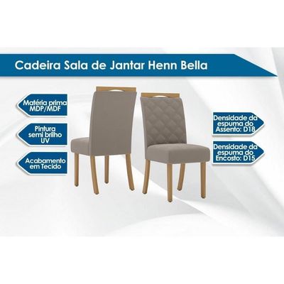 Conjunto Mesa De Cozinha Orus Com Tampo Madeirado 120x80cm E 4 Cadeiras Bella Nature Off White Suede Marrom Henn