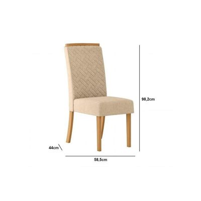 Conjunto Mesa Sala Jantar Yara Com Tampo Madeirado Com Vidro Reto 160x90cm E 6 Cadeiras Malu Nature Linho Henn