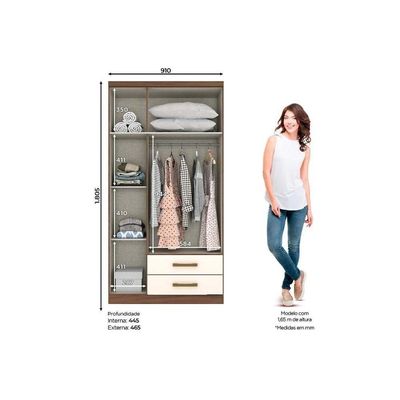 Guarda Roupa Casal 3 Portas E 2 Gavetas Açaí Da133 Branco - Henn