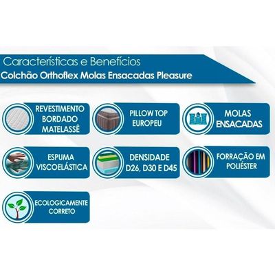 Colchão Casal Molas Ensacadas Masterpocket Pleasure Space Pillow Top (138x188x33) - Orthoflex
