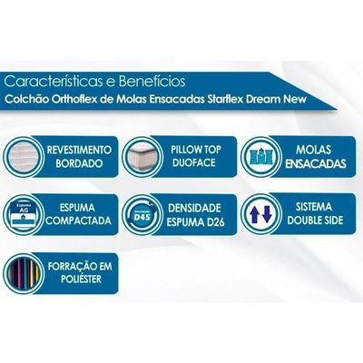 Colchão Queen Molas Ensacadas Masterpocket Starflex Dream New Pillow In (158x198x30) - Orthoflex