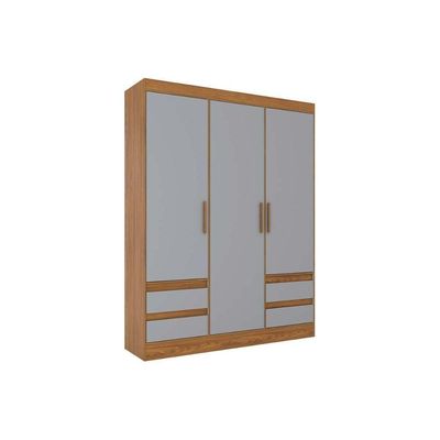Guarda Roupa 3 Portas E 4 Gavetas Briz Lema B55 Nature-cinza - Henn