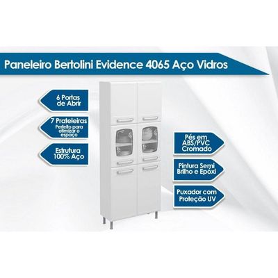 Cristaleira De Cozinha Paneleiro Evidence 7039 Com 6 Portas 2 Com Vidro 80cm Branco Preto Bertolini