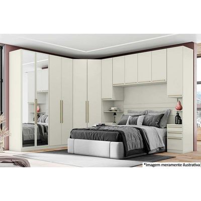 Módulo De Quarto Solteiro Guarda Roupa Mc04 Seletto C- 2 Portas C- Espelho E 3 Gavetas Areia - Henn