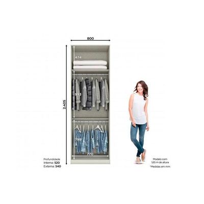 Guarda Roupa Modulado C- 2 Portas C- Espelho Mc09 Seletto Areia - Henn