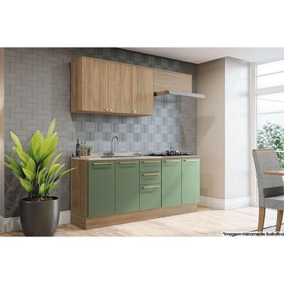 Kit Cozinha Modulada 5 Peças Botanic 2 Aéreos + 2 Balcões + 1 Complemento Sem Pia M665 Nogueira Verde Oliva