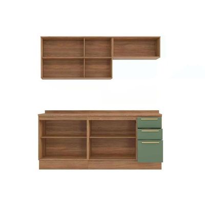 Kit Cozinha Modulada 5 Peças Botanic 2 Aéreos + 2 Balcões + 1 Complemento Sem Pia M665 Nogueira Verde Oliva