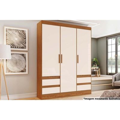 Guarda Roupa 3 Portas E 4 Gavetas Briz Lema B55 Nature-off White - Henn