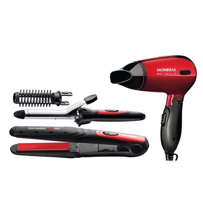 Kit Chapinha, Secador de Cabelo e Escova Modeladora Mondial KT-53 - Bivolt