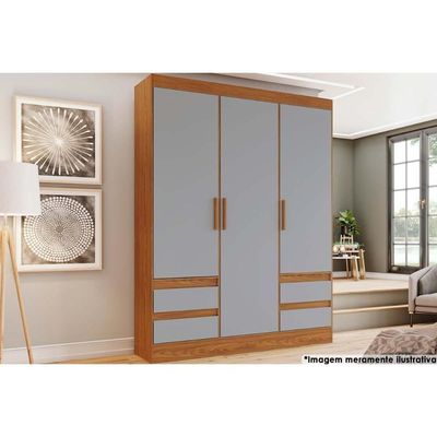 Guarda Roupa Casal 3 Portas E 4 Gavetas Briz Lema B55 Nature-off White - Henn