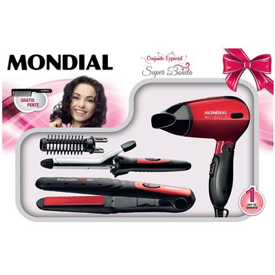 Kit Chapinha, Secador de Cabelo e Escova Modeladora Mondial KT-53 - Bivolt