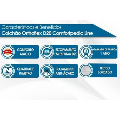 Colchão Solteiro Espuma D20 Comfortpedic Line (78x188x14) - Orthoflex