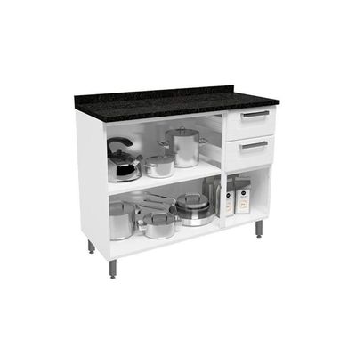 Gabinete Para Pia Cozinha Balcão Com Tampo Múltipla 6114 Com 3 Portas E 2 Gavetas 105cm Branco Preto Bertolini