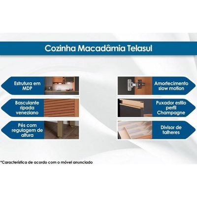 Módulo Cozinha Telasul Thela Macadâmia Armário Thela Macadâmia Com 1 Porta Ripada E Nicho 120cm Freijó Telasul