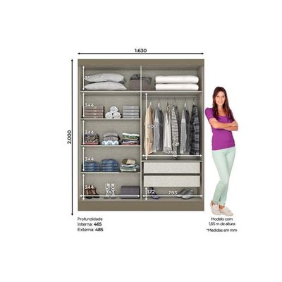 Guarda Roupa Casal 2 Portas De Correr (1 C- Espelho) E 2 Gavetas Briz B74 Nature-off White - Henn