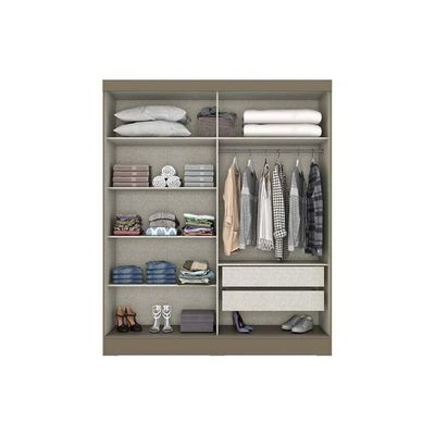 Guarda Roupa Casal 2 Portas De Correr (1 C- Espelho) E 2 Gavetas Briz B74 Nature-off White - Henn