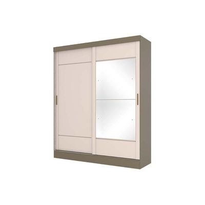 Guarda Roupa 2 Portas De Correr (1 C- Espelho) E 2 Gavetas Briz B74 Nature-off White - Henn
