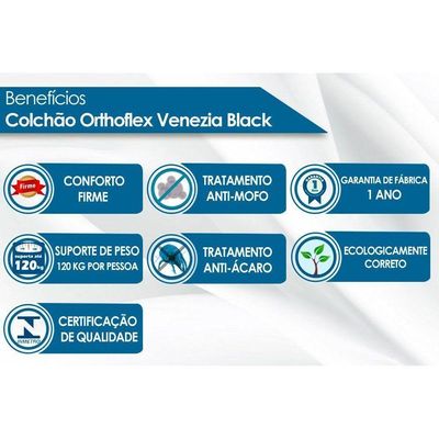 Colchão Solteirão Molas Bonnel Venezia Black Euro Pillow (96x203x24) - Orthoflex